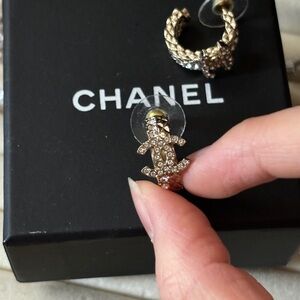 Chanel 2022 Gold Crystal CC Hoop Earrings